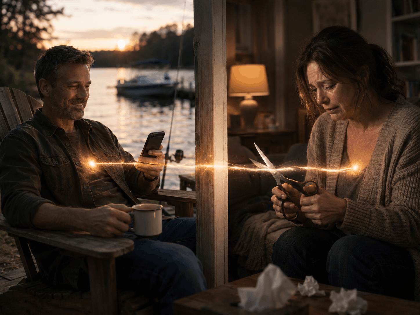 femme triste qui veux couper le lien des flammes jumelles